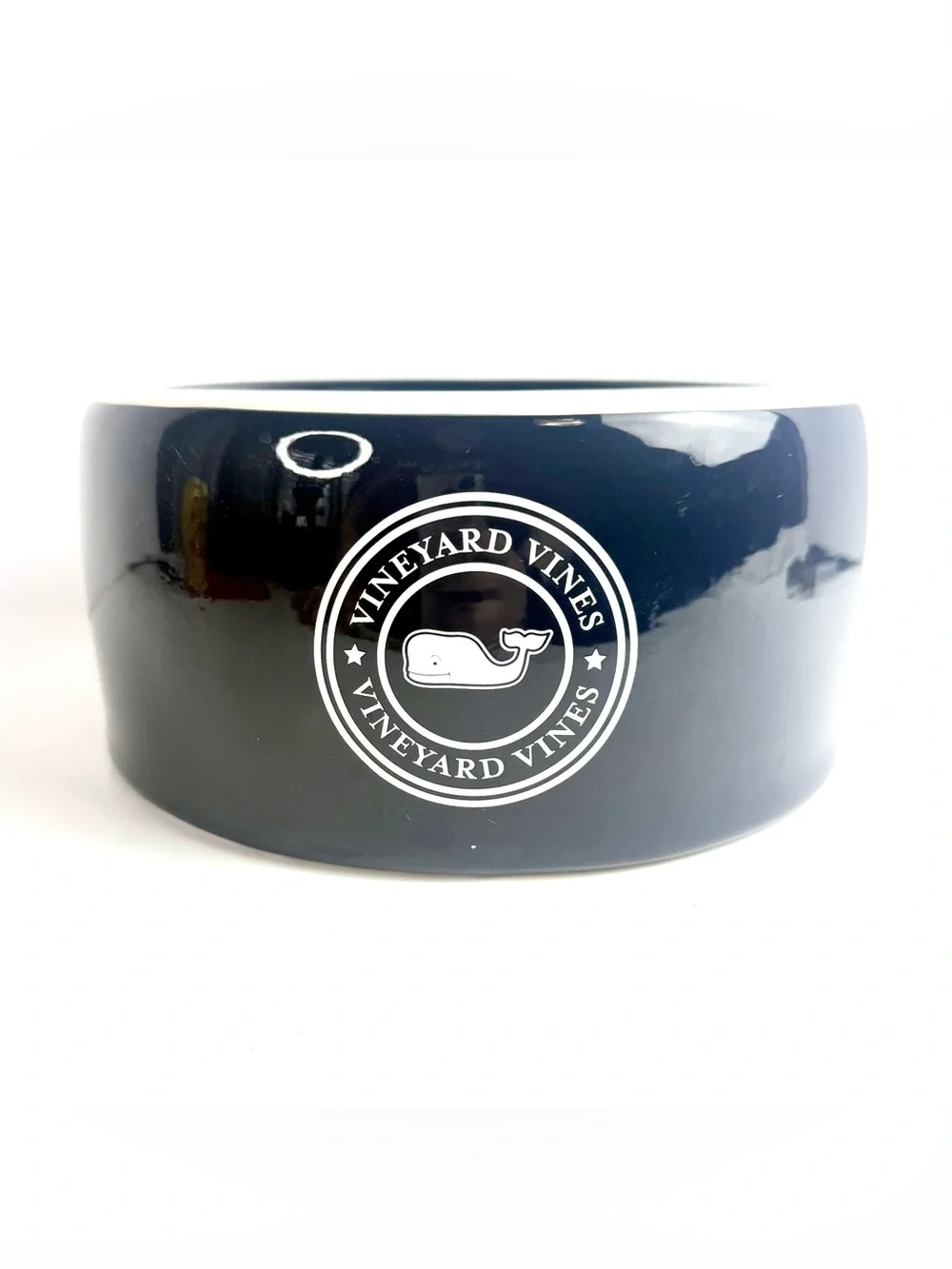 RARE Vineyard Vines Navy Blue & White Whale Pet Food/Water Bowl 8 X 4 Inches